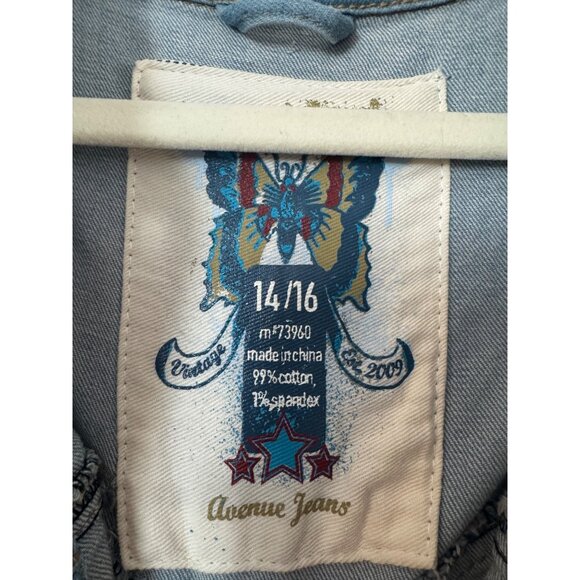 Avenue Jeans Light Wash Embroidered Rose Denim Jacket Size 14/16 Juniors Stretch - Picture 4 of 9